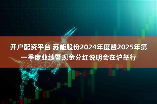 开户配资平台 苏能股份2024年度暨2025年第一季度业绩暨现金分红说明会在沪举行